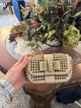 Christian Louboutin Cream Studded Mini Crossbody with Bow Accent
